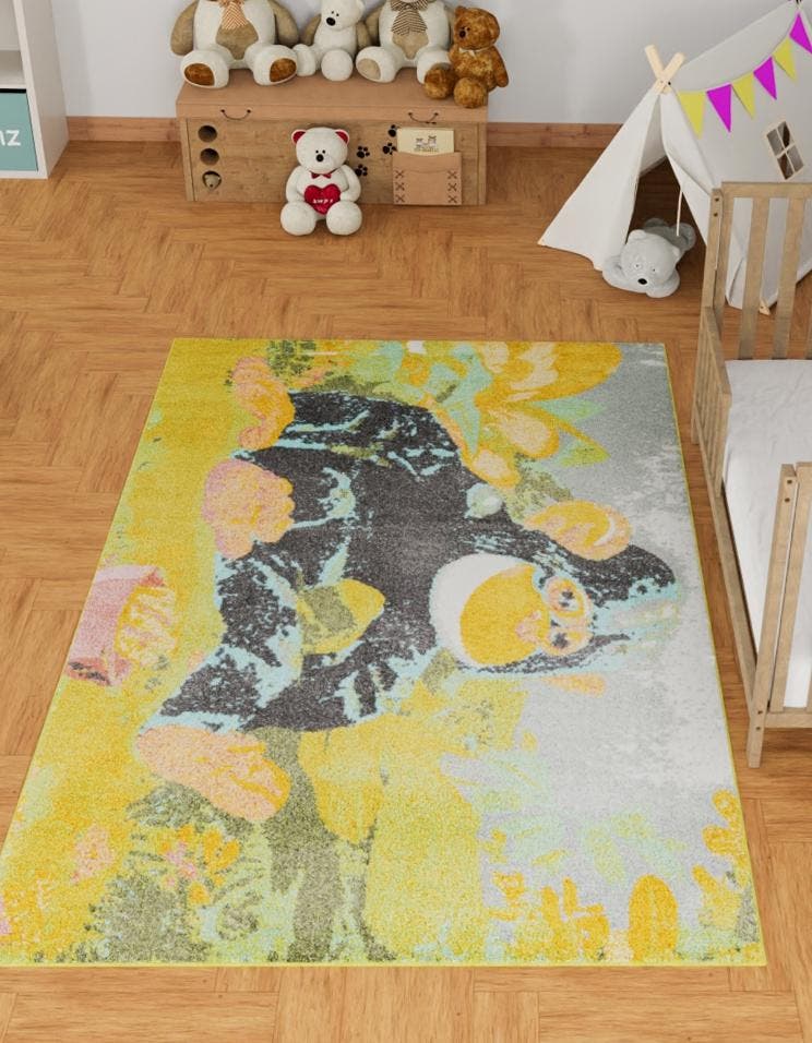 Multicolor 4' 1 x 6' 1 Whimsy Kids Rectangle Area Rug for Baby Nursery, Toddler Playroom, Bedrooms
