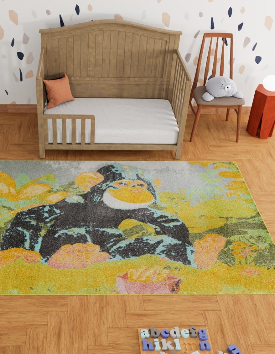 Multicolor 4' 1 x 6' 1 Whimsy Kids Rectangle Area Rug for Baby Nursery, Toddler Playroom, Bedrooms