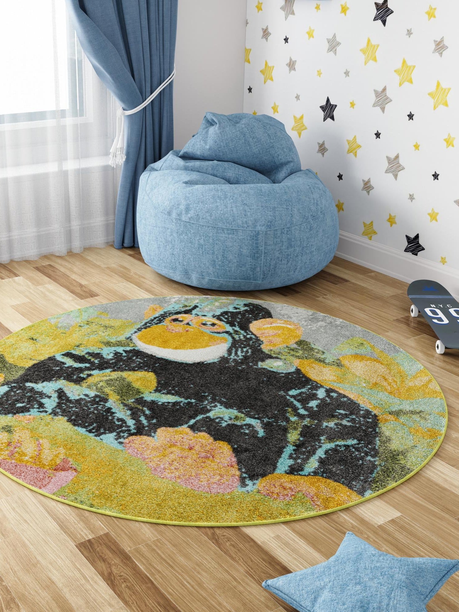 Multicolor 3' 3 x 3' 3 Whimsy Kids Round Area Rug for Baby Nursery, Toddler Playroom, Bedrooms
