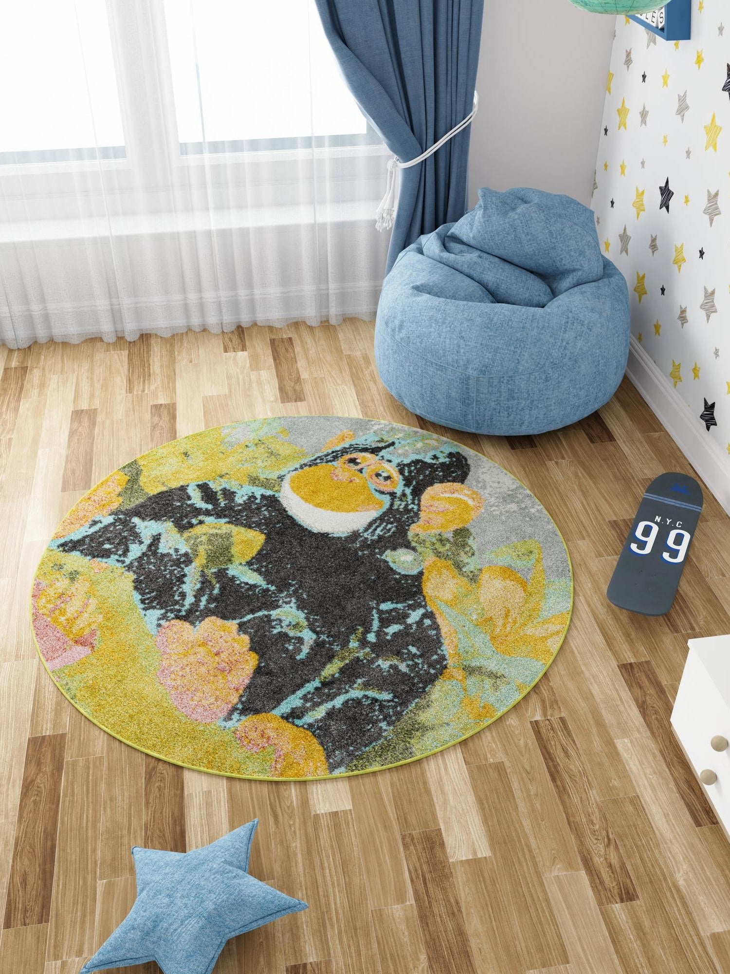 Multicolor 3' 3 x 3' 3 Whimsy Kids Round Area Rug for Baby Nursery, Toddler Playroom, Bedrooms