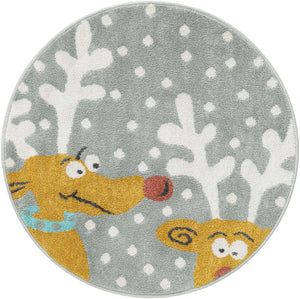 Gray 3' 3 x 3' 3 Whimsy Kids Round Area Rug for Baby Nursery, Toddler Playroom, Bedrooms