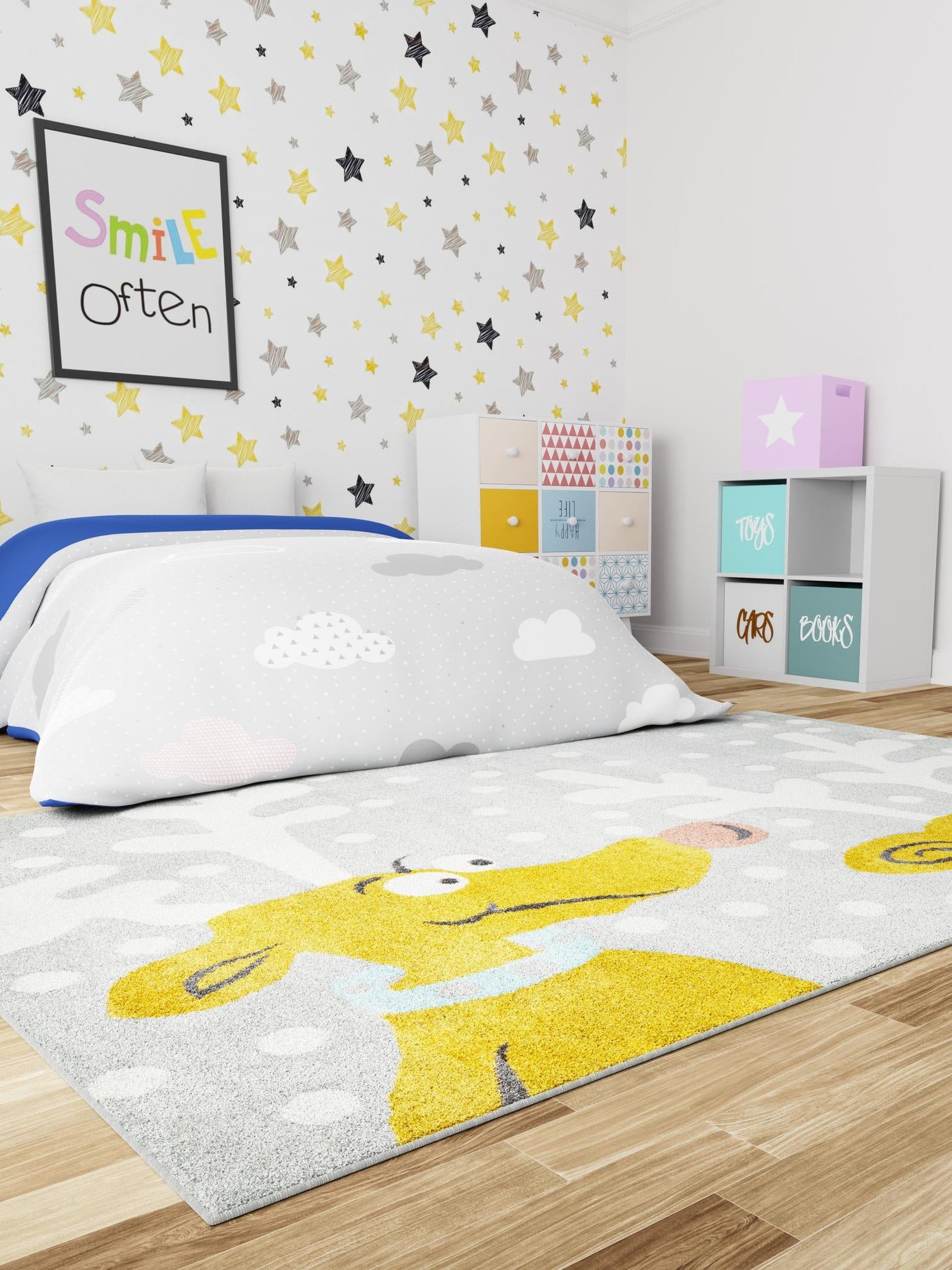 Gray 2' 2 x 3' 1 Whimsy Kids Rectangle Area Rug for Baby Nursery, Toddler Playroom,  Bedrooms Playful Fun Design Easy Clean Carpet for Sale at Rug Engine
