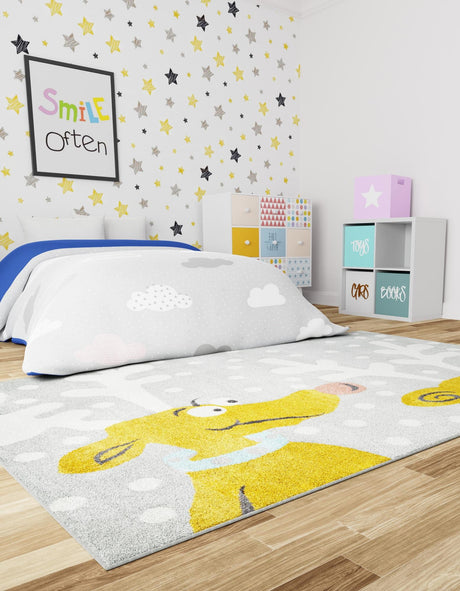 Gray 2' 2 x 3' 1 Whimsy Kids Rectangle Area Rug for Baby Nursery, Toddler Playroom,  Bedrooms Playful Fun Design Easy Clean Carpet for Sale at Rug Engine