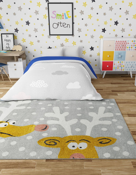 Gray 4' 1 x 6' 1 Whimsy Kids Rectangle Area Rug for Baby Nursery, Toddler Playroom,  Bedrooms Playful Fun Design Easy Clean Carpet for Sale at Rug Engine
