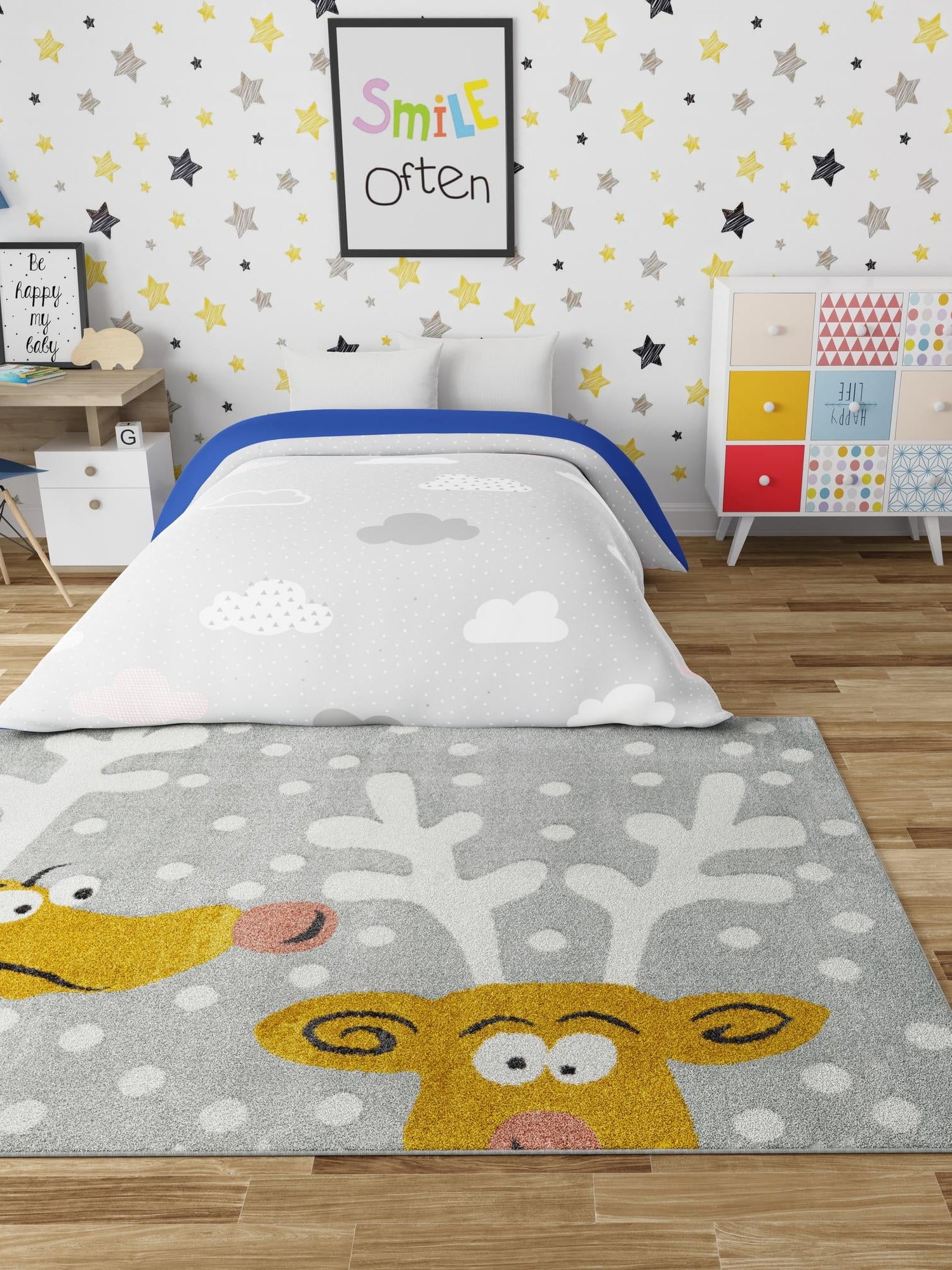 Gray 2' 2 x 3' 1 Whimsy Kids Rectangle Area Rug for Baby Nursery, Toddler Playroom,  Bedrooms Playful Fun Design Easy Clean Carpet for Sale at Rug Engine
