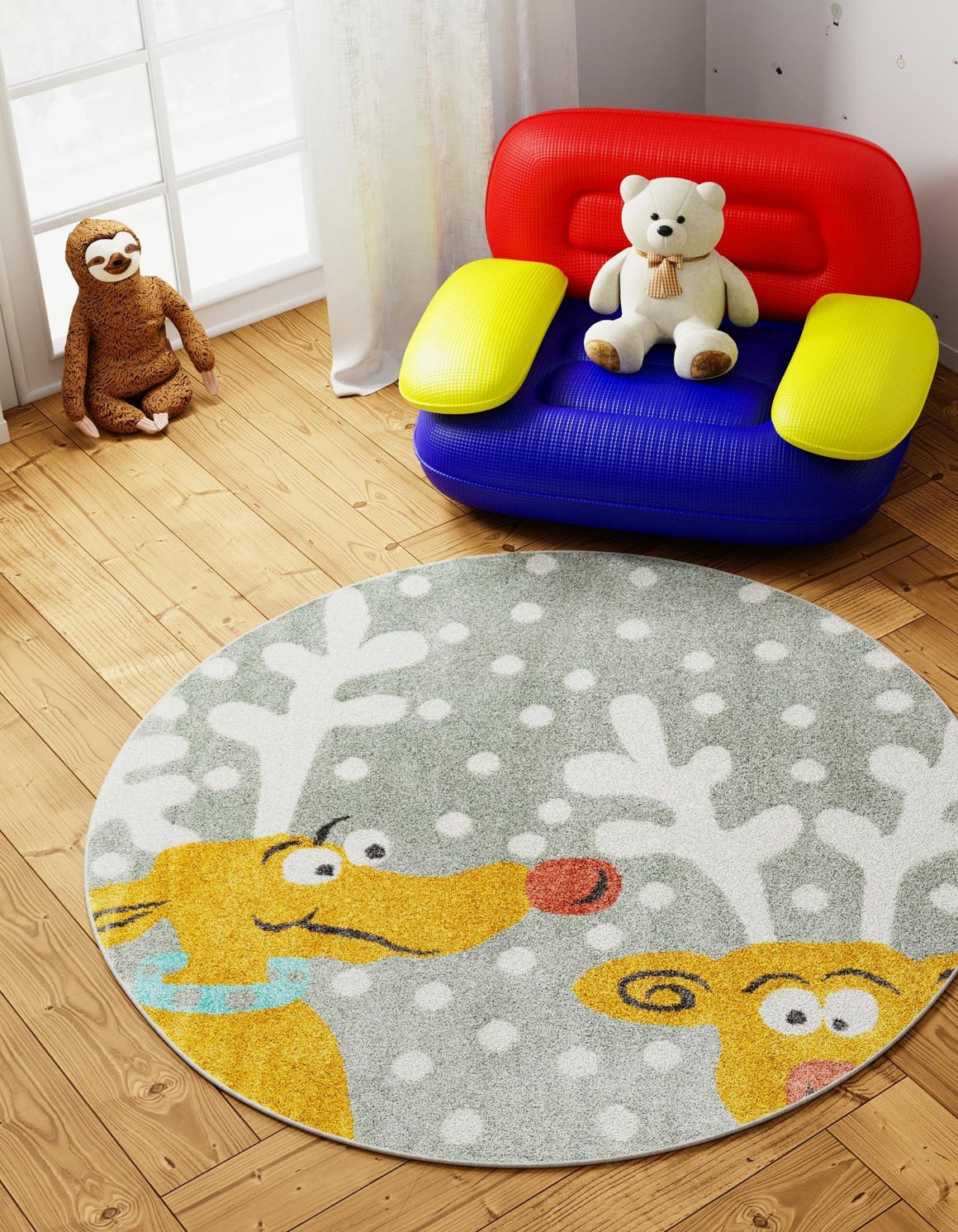 Gray 3' 3 x 3' 3 Whimsy Kids Round Area Rug for Baby Nursery, Toddler Playroom,  Bedrooms Playful Fun Design Easy Clean Carpet for Sale at Rug Engine