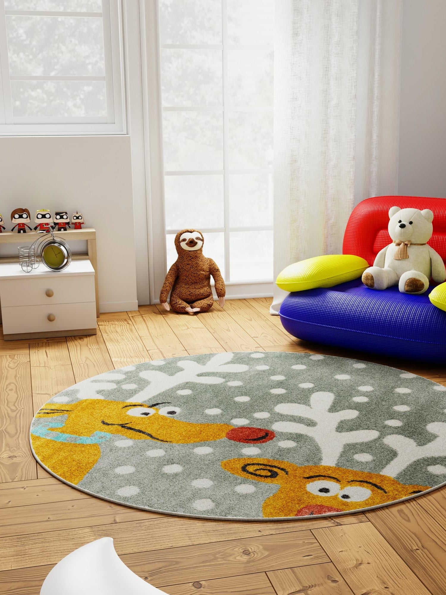 Gray 3' 3 x 3' 3 Whimsy Kids Round Area Rug for Baby Nursery, Toddler Playroom,  Bedrooms Playful Fun Design Easy Clean Carpet for Sale at Rug Engine