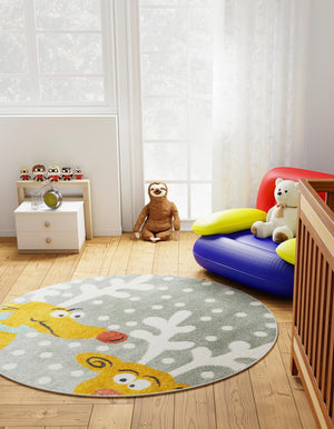 Gray 8' x 8' Whimsy Kids Round Rug