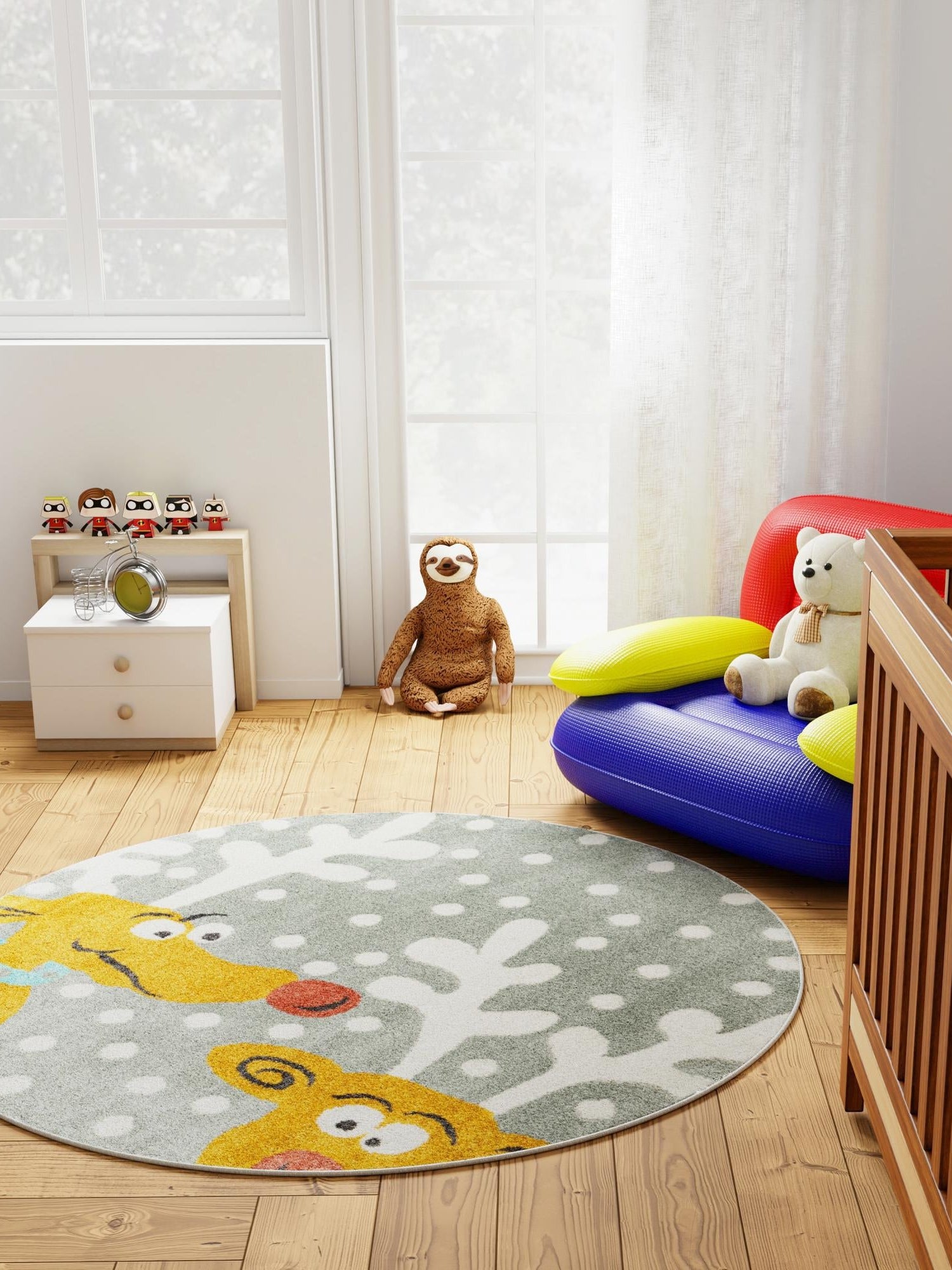 Gray 3' 3 x 3' 3 Whimsy Kids Round Area Rug for Baby Nursery, Toddler Playroom,  Bedrooms Playful Fun Design Easy Clean Carpet for Sale at Rug Engine
