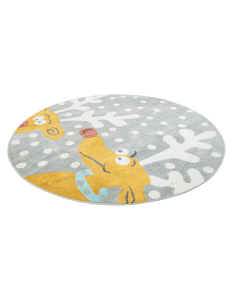 Gray 7' 10 x 7' 10 Whimsy Kids Round Area Rug for Baby Nursery, Toddler Playroom,  Bedrooms Playful Fun Design Easy Clean Carpet for Sale at Rug Engine