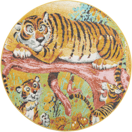 Multicolor 5' 1 x 5' 1 Whimsy Kids Round Rug