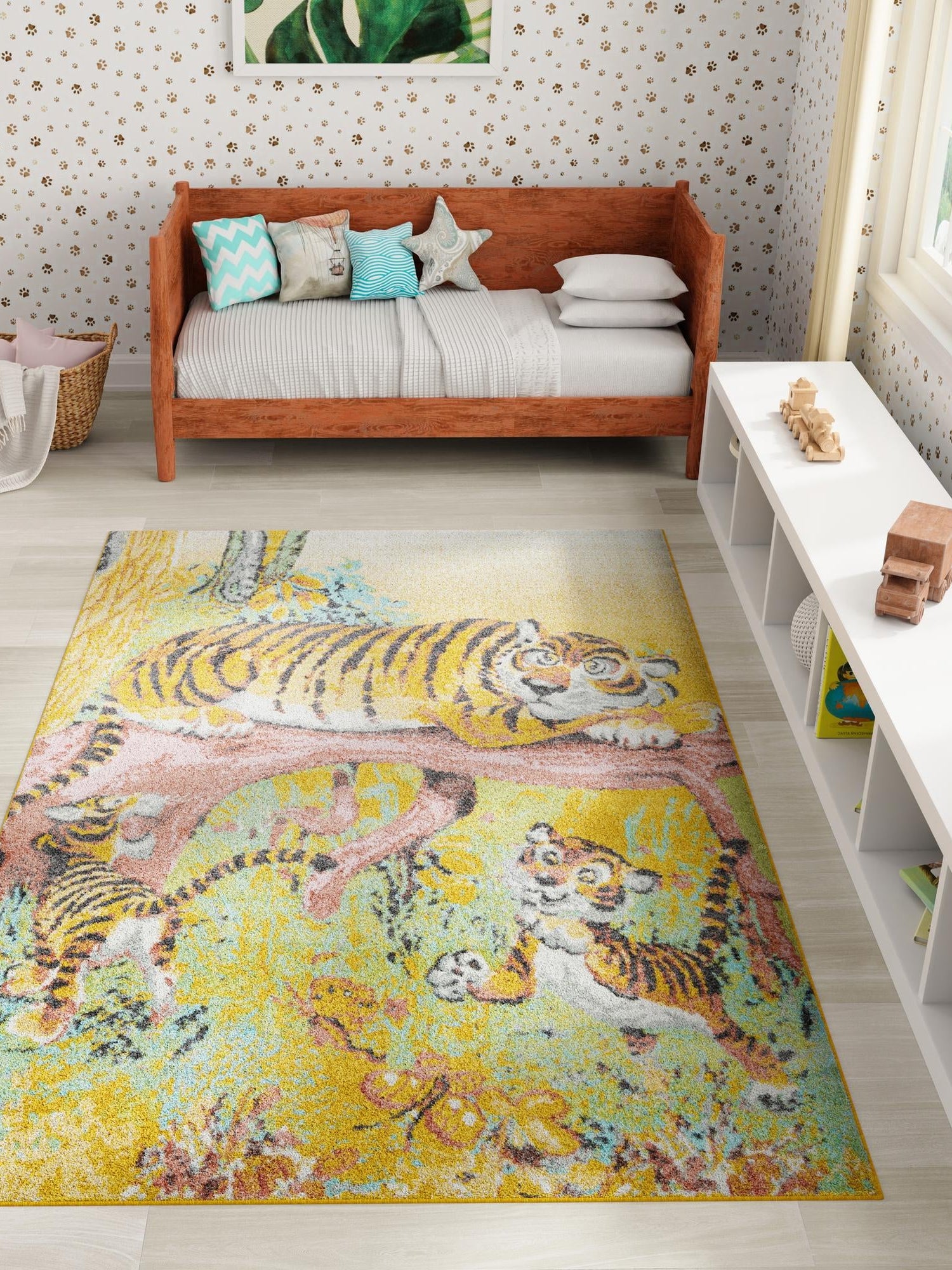 Multicolor 4' 1 x 6' 1 Whimsy Kids Rectangle Area Rug for Baby Nursery, Toddler Playroom, Bedrooms