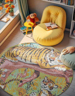 Multicolor 8' x 8' Whimsy Kids Round Rug