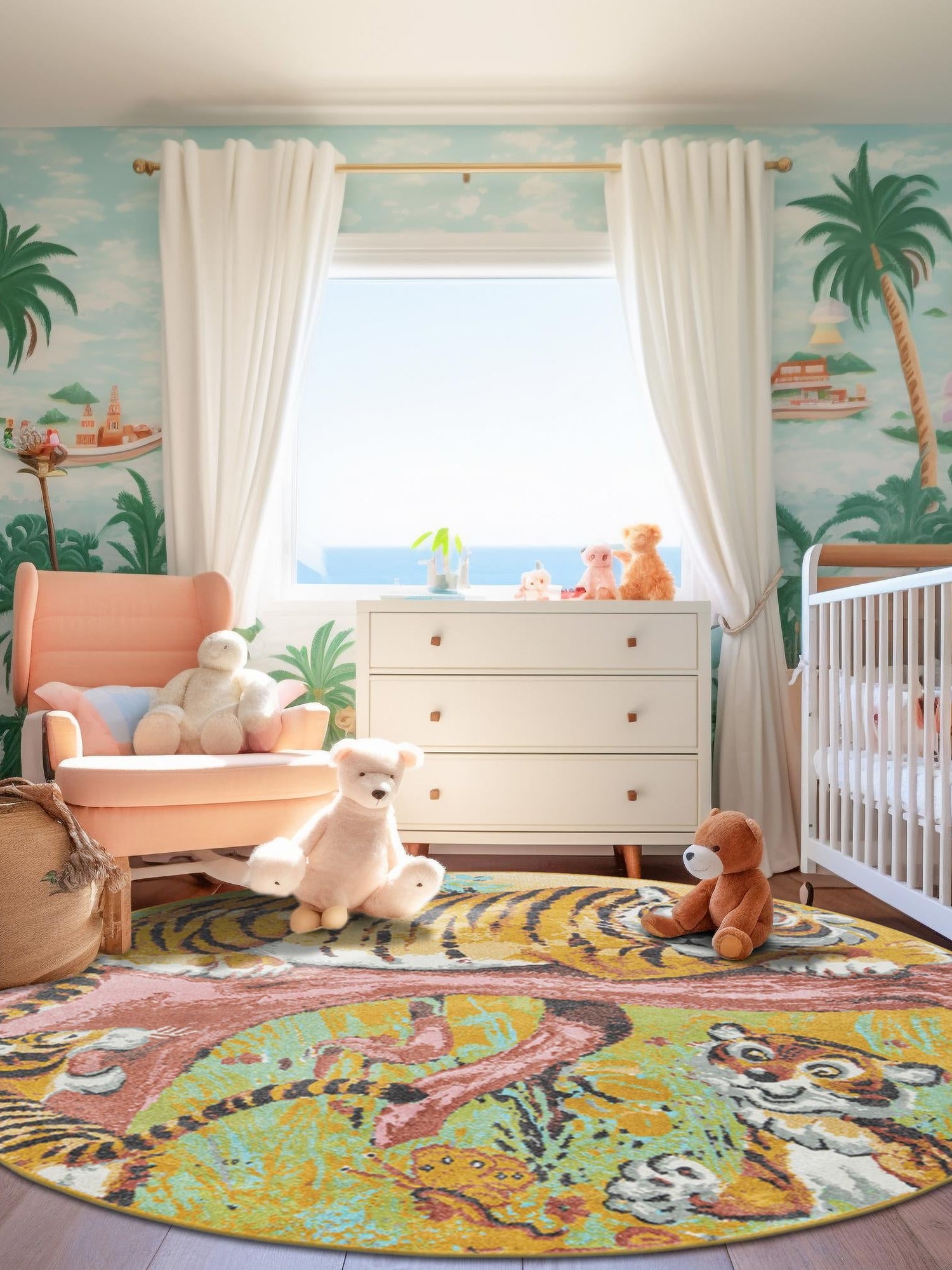 Multicolor 3' 3 x 3' 3 Whimsy Kids Round Area Rug for Baby Nursery, Toddler Playroom, Bedrooms