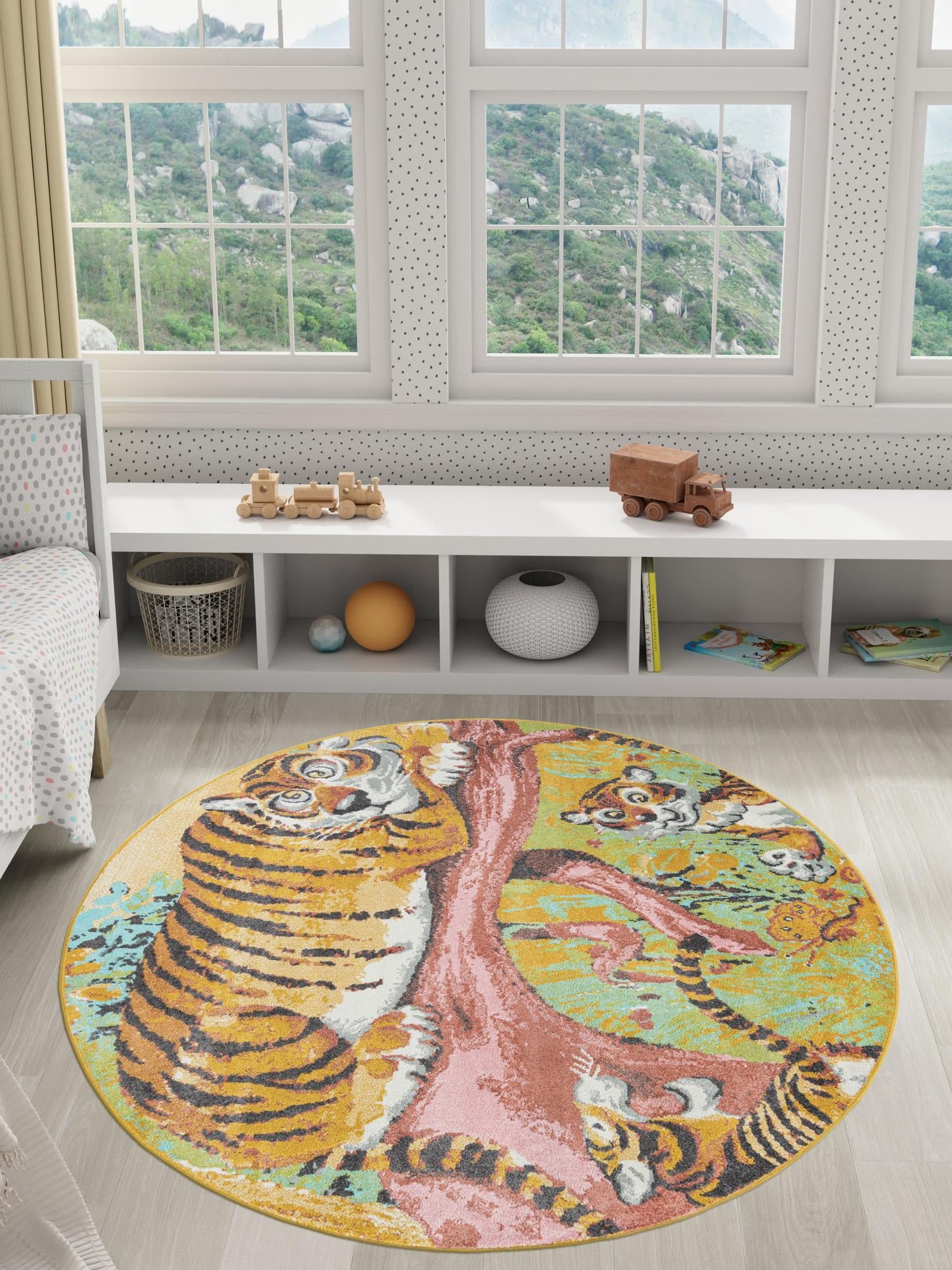 Multicolor 3' 3 x 3' 3 Whimsy Kids Round Area Rug for Baby Nursery, Toddler Playroom, Bedrooms