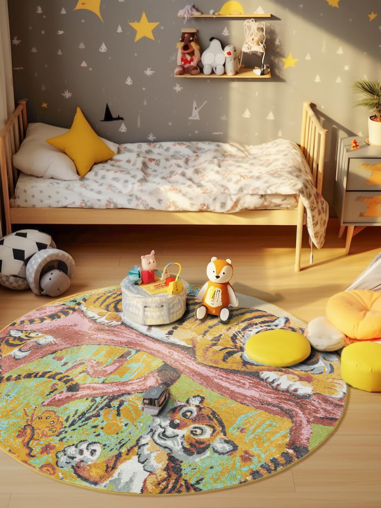 Multicolor 3' 3 x 3' 3 Whimsy Kids Round Area Rug for Baby Nursery, Toddler Playroom, Bedrooms