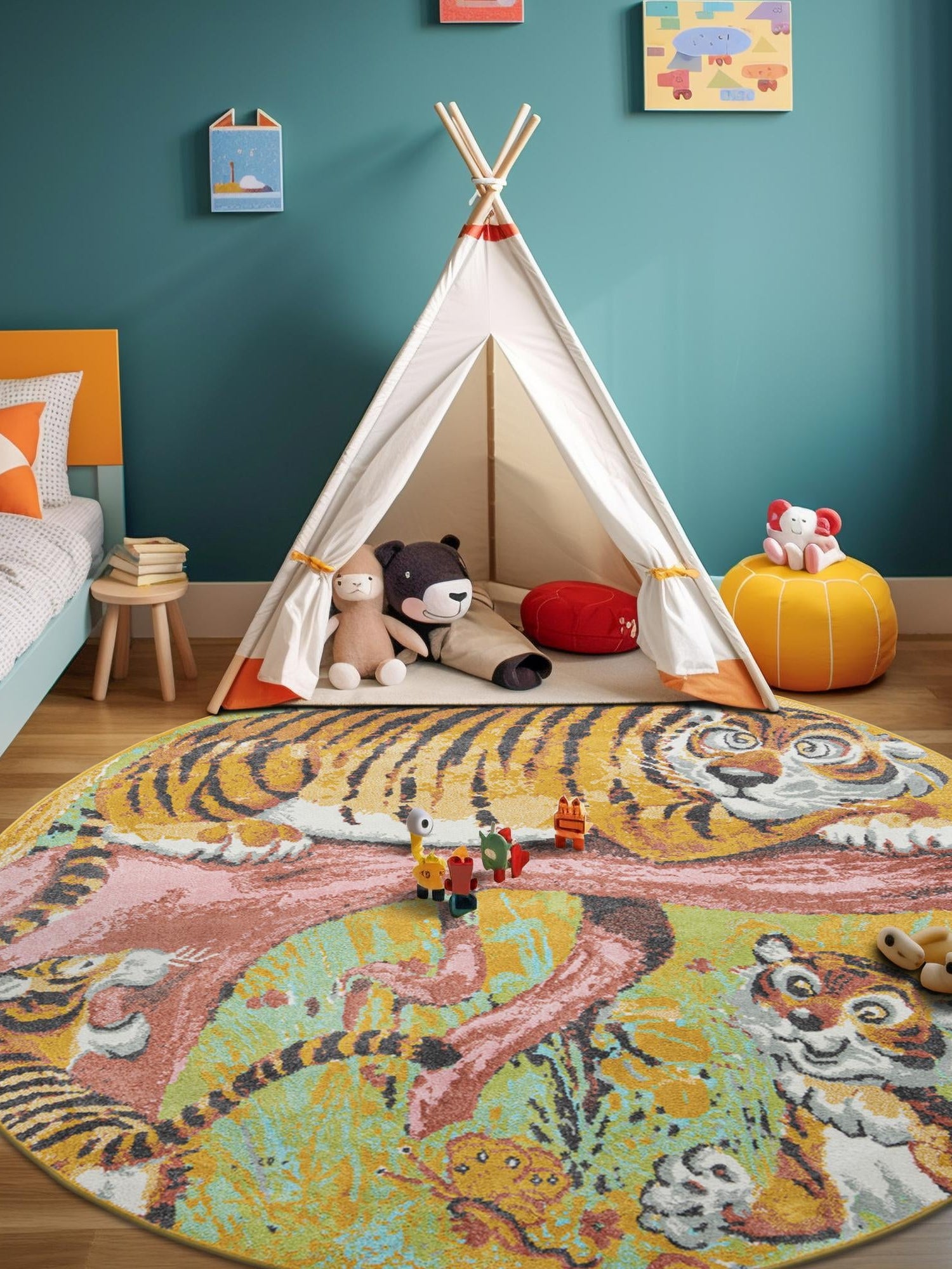 Multicolor 5' 1 x 5' 1 Whimsy Kids Round Area Rug for Baby Nursery, Toddler Playroom,  Bedrooms Playful Fun Design Easy Clean Carpet for Sale at Rug Engine