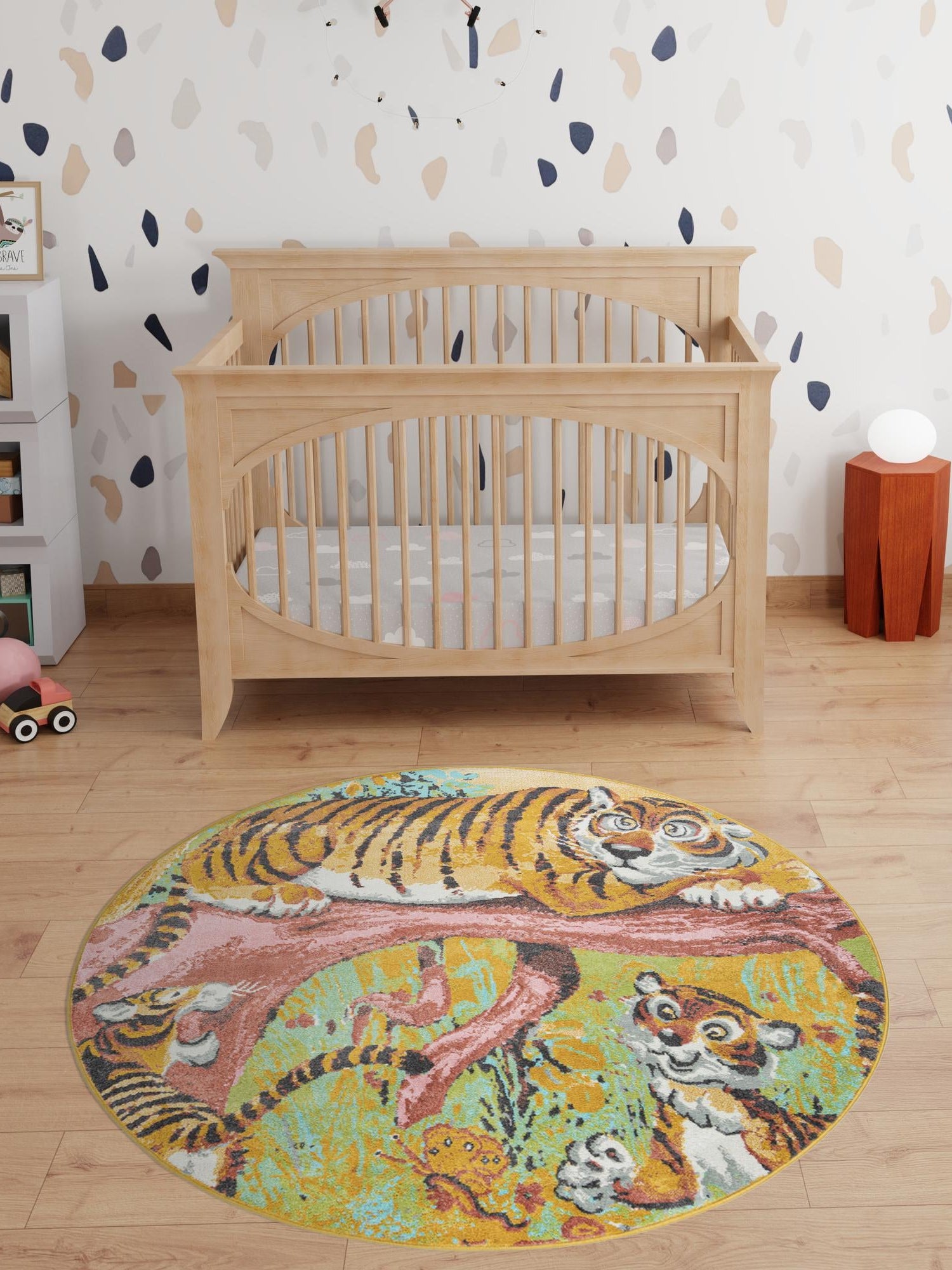 Multicolor 6' 1 x 6' 1 Whimsy Kids Round Area Rug for Baby Nursery, Toddler Playroom,  Bedrooms Playful Fun Design Easy Clean Carpet for Sale at Rug Engine