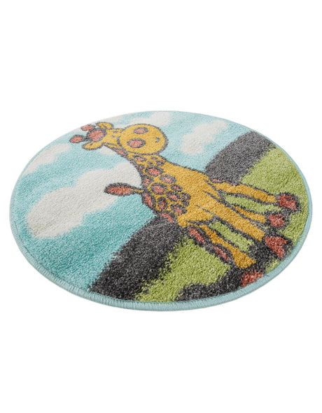 Blue 2' 2 x 2' 2 Whimsy Kids Round Area Rug for Baby Nursery, Toddler Playroom,  Bedrooms Playful Fun Design Easy Clean Carpet for Sale at Rug Engine