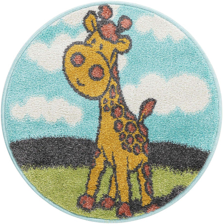 Blue 2' 2 x 2' 2 Whimsy Kids Round Rug