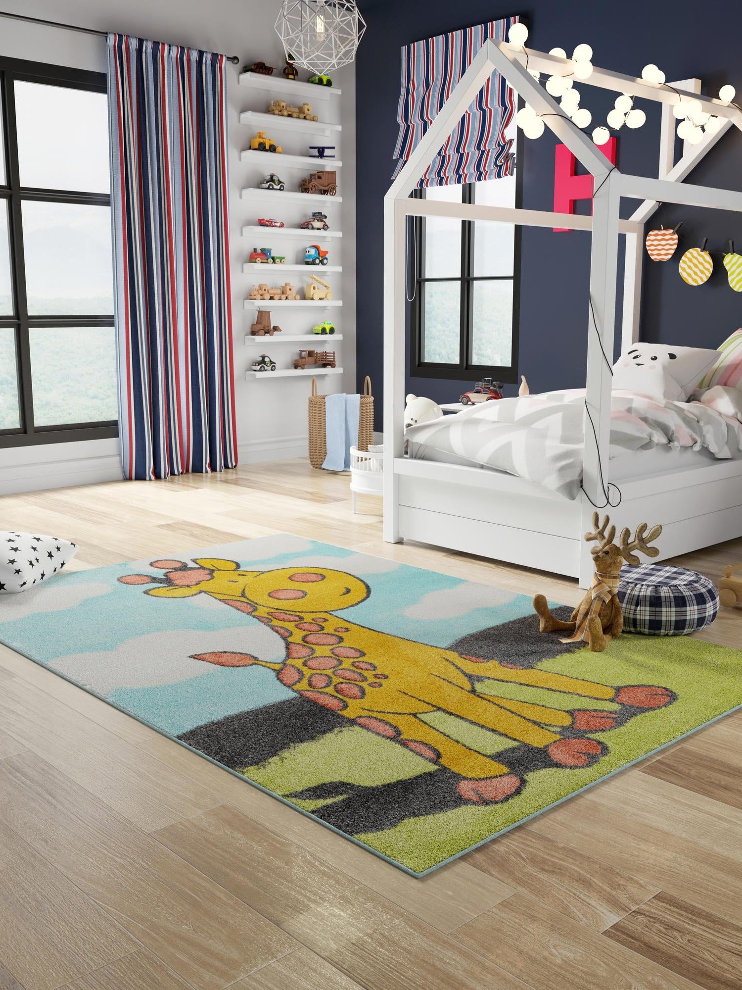 Blue 2' 2 x 3' 1 Whimsy Kids Rectangle Area Rug for Baby Nursery, Toddler Playroom,  Bedrooms Playful Fun Design Easy Clean Carpet for Sale at Rug Engine