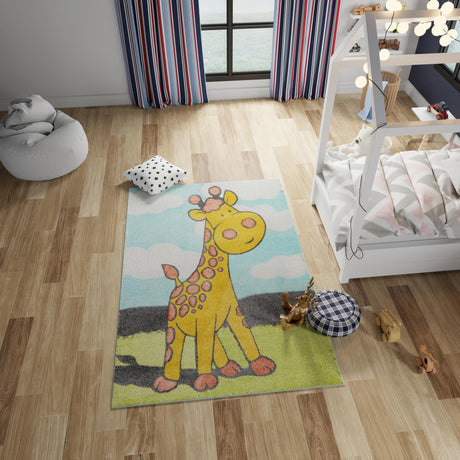 Blue 7' 10 x 10' Whimsy Kids Rectangle Area Rug for Baby Nursery, Toddler Playroom,  Bedrooms Playful Fun Design Easy Clean Carpet for Sale at Rug Engine