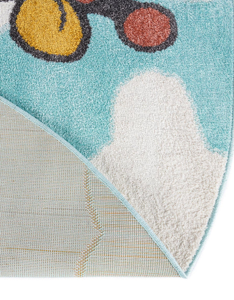 Blue 2' 2 x 2' 2 Whimsy Kids Round Area Rug for Baby Nursery, Toddler Playroom,  Bedrooms Playful Fun Design Easy Clean Carpet for Sale at Rug Engine