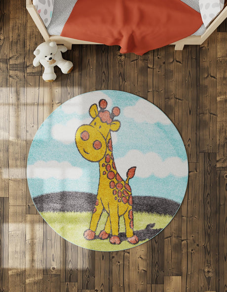 Blue 2' 2 x 2' 2 Whimsy Kids Round Area Rug for Baby Nursery, Toddler Playroom,  Bedrooms Playful Fun Design Easy Clean Carpet for Sale at Rug Engine
