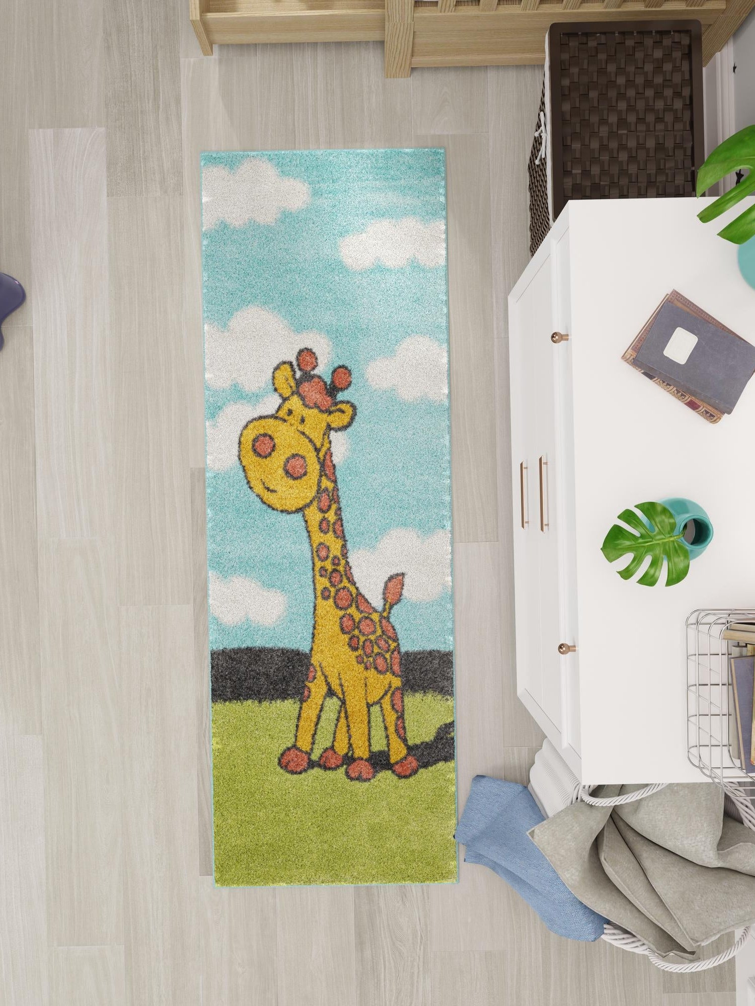 Blue 2' 2 x 6' 1 Whimsy Kids Runner Area Rug for Baby Nursery, Toddler Playroom, Bedrooms