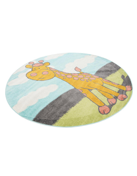 Blue 7' 10 x 7' 10 Whimsy Kids Round Area Rug for Baby Nursery, Toddler Playroom,  Bedrooms Playful Fun Design Easy Clean Carpet for Sale at Rug Engine