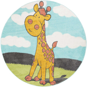 Blue 8' x 8' Whimsy Kids Round Rug