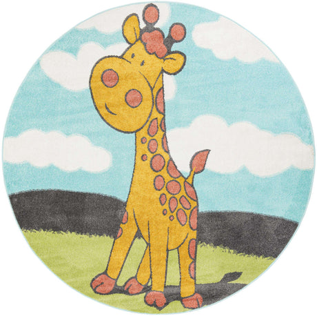 Blue 8' x 8' Whimsy Kids Round Rug