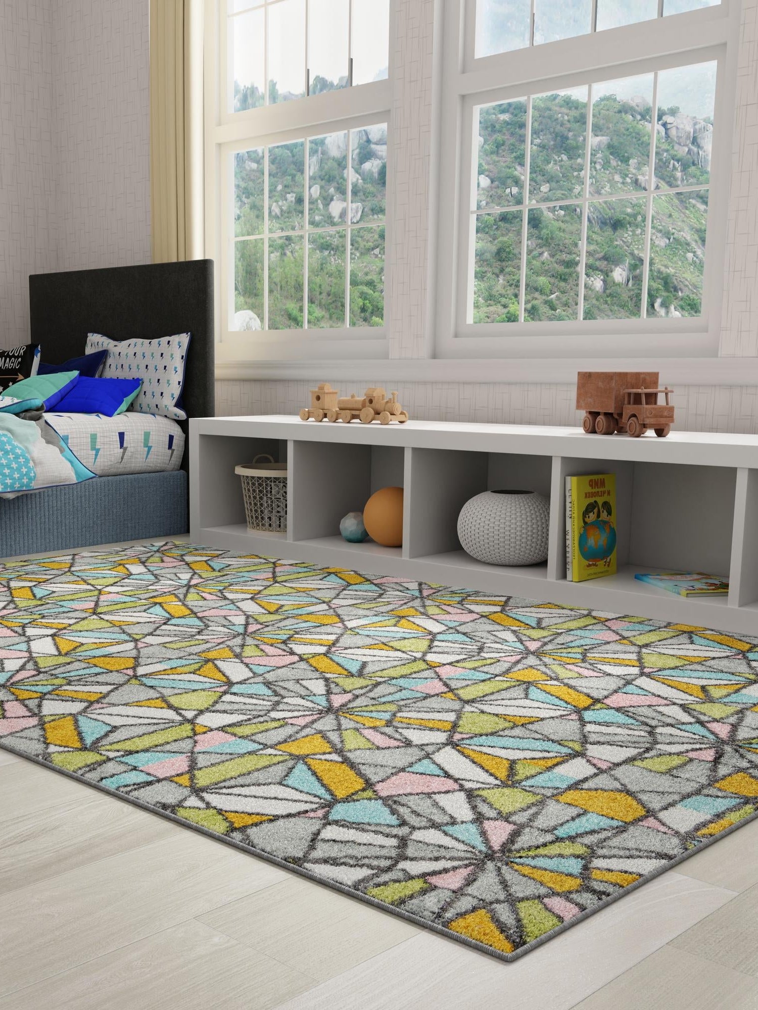 Multicolor 2' 2 x 3' 1 Whimsy Kids Rectangle Area Rug for Baby Nursery, Toddler Playroom, Bedrooms