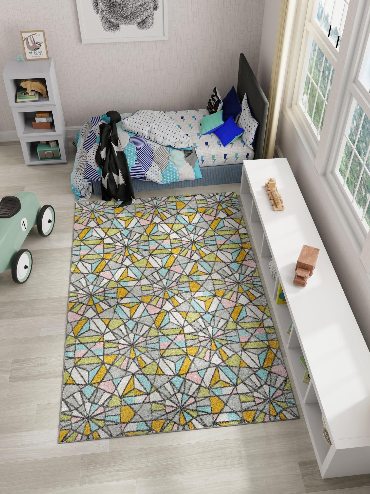 Multicolor 2' 2 x 3' 1 Whimsy Kids Rectangle Area Rug for Baby Nursery, Toddler Playroom, Bedrooms