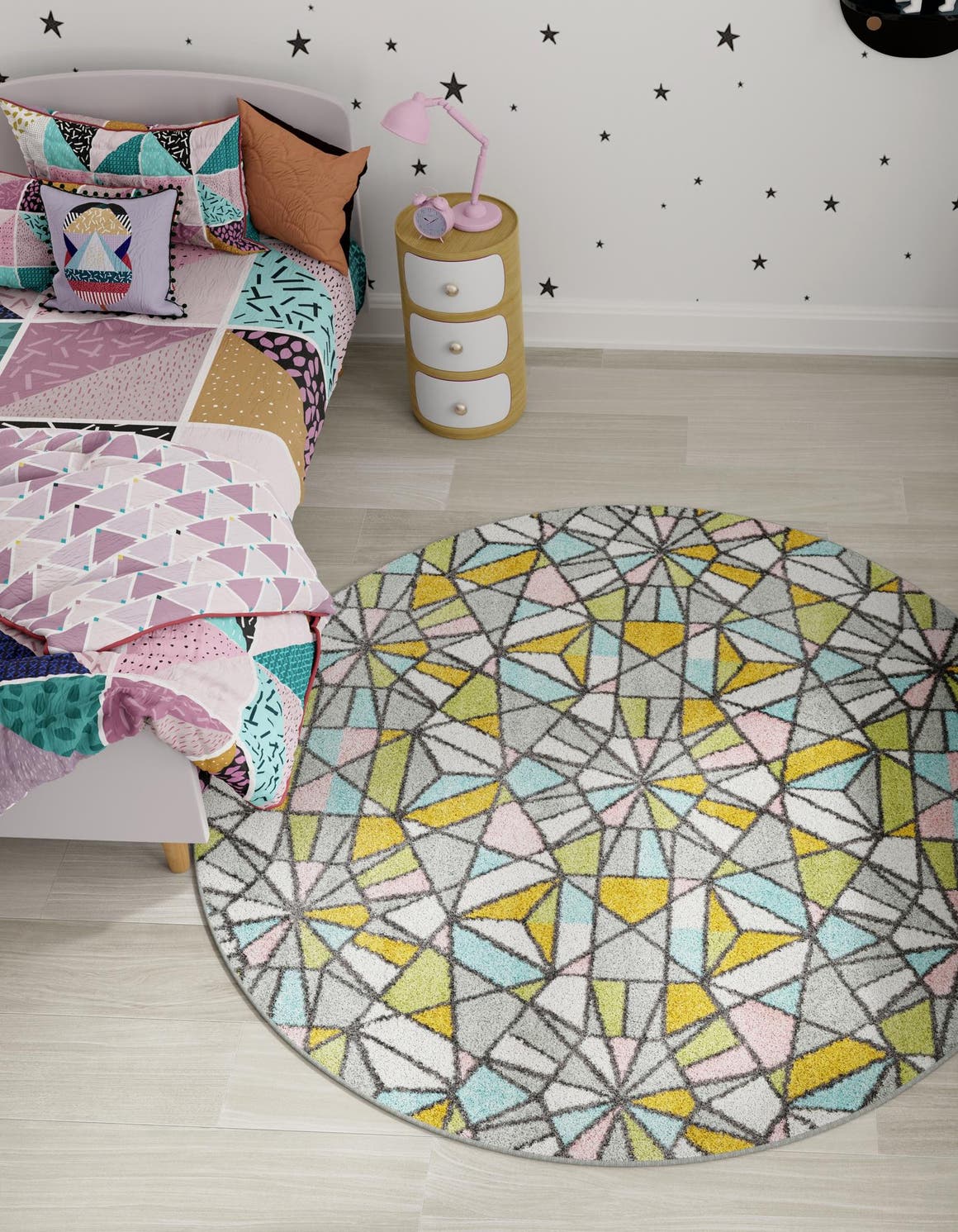 Multicolor 2' 2 x 2' 2 Whimsy Kids Round Area Rug for Baby Nursery, Toddler Playroom, Bedrooms