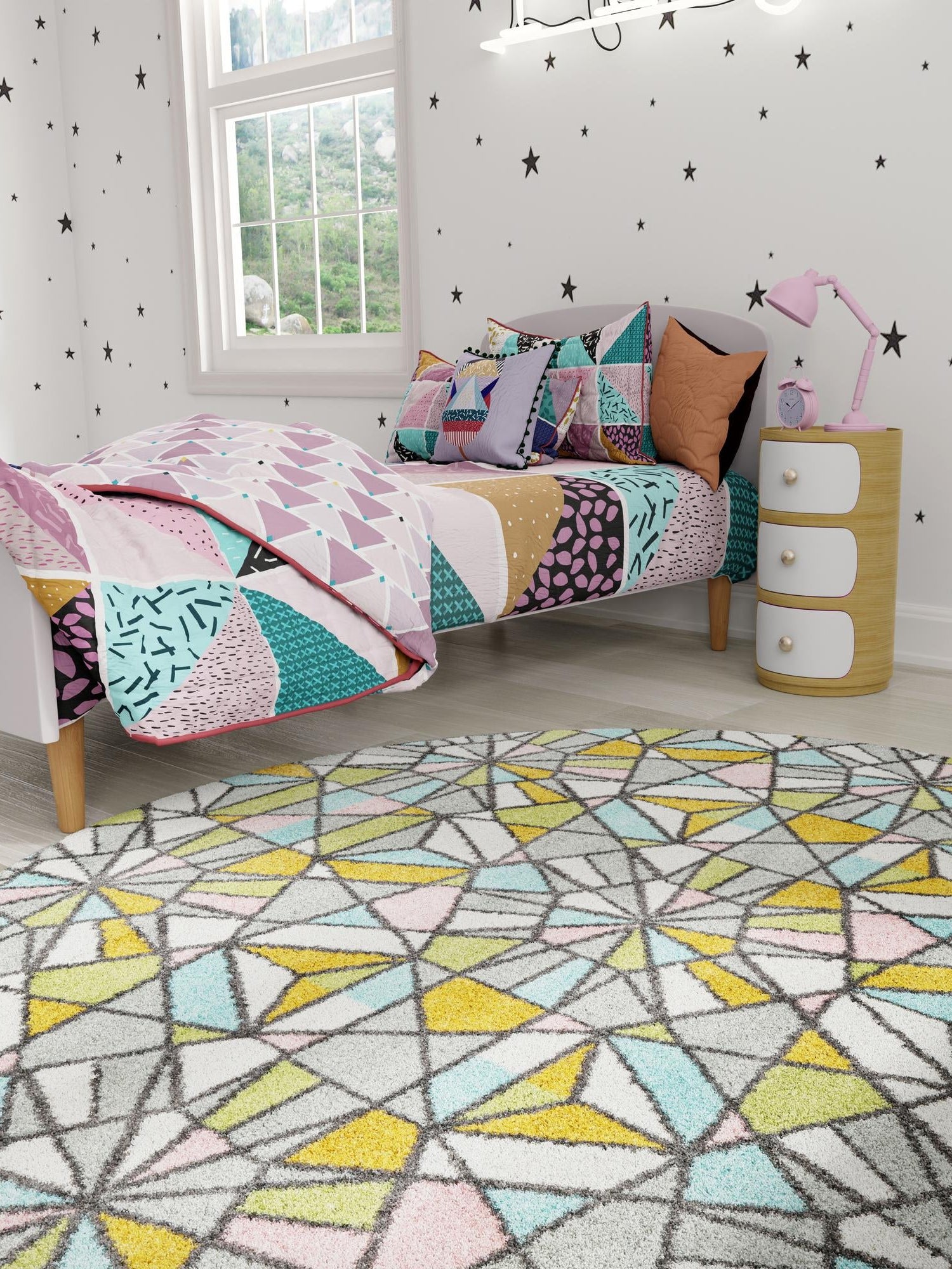 Multicolor 3' 3 x 3' 3 Whimsy Kids Round Area Rug for Baby Nursery, Toddler Playroom, Bedrooms