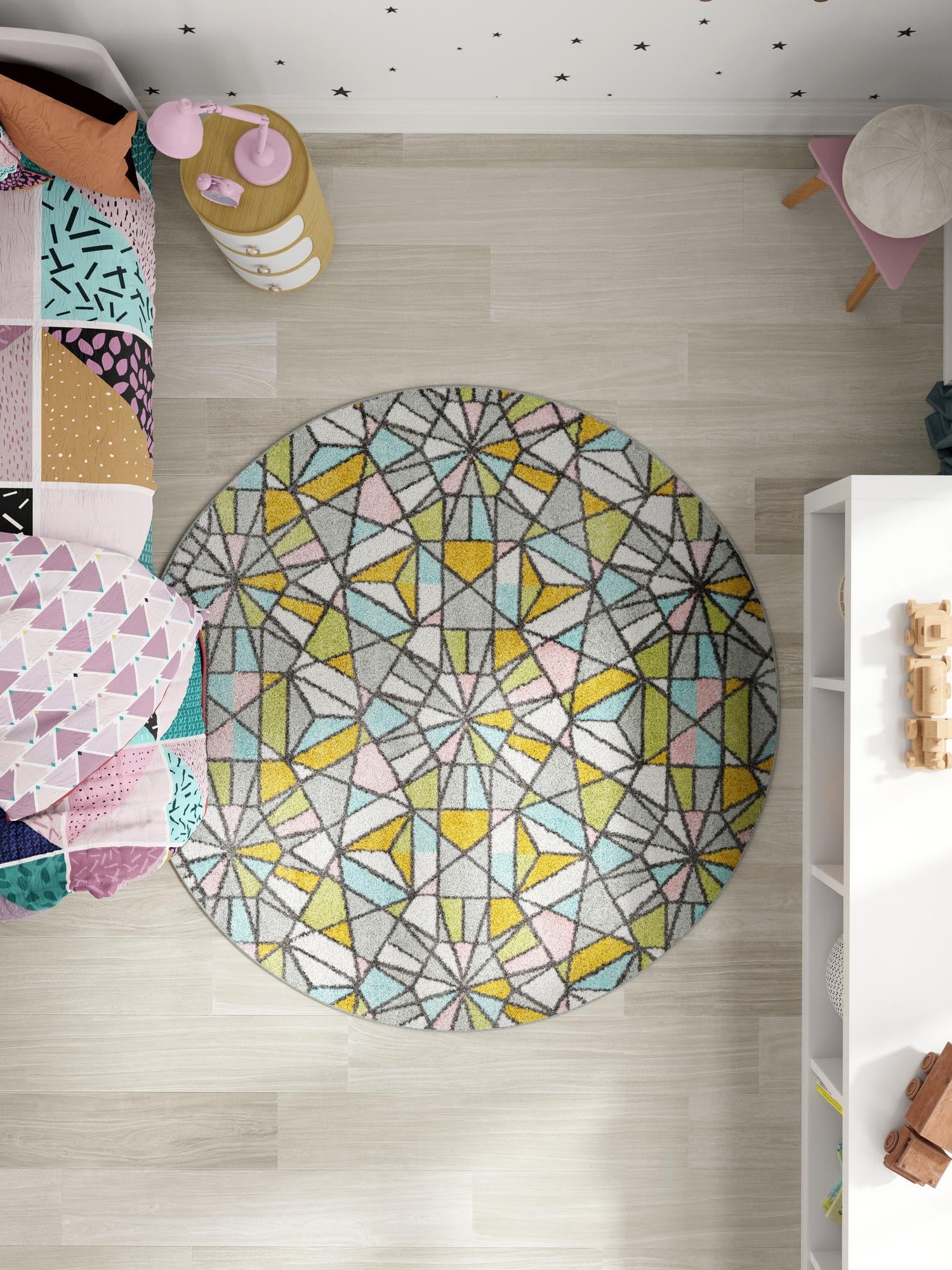 Multicolor 7' 10 x 7' 10 Whimsy Kids Round Area Rug for Baby Nursery, Toddler Playroom, Bedrooms