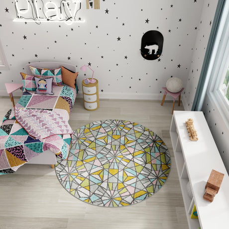 Multicolor 3' 3 x 3' 3 Whimsy Kids Round Area Rug for Baby Nursery, Toddler Playroom,  Bedrooms Playful Fun Design Easy Clean Carpet for Sale at Rug Engine