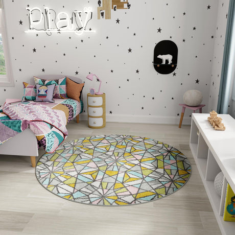 Multicolor 7' 10 x 7' 10 Whimsy Kids Round Area Rug for Baby Nursery, Toddler Playroom,  Bedrooms Playful Fun Design Easy Clean Carpet for Sale at Rug Engine