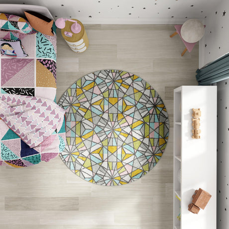 Multicolor 6' 1 x 6' 1 Whimsy Kids Round Area Rug for Baby Nursery, Toddler Playroom,  Bedrooms Playful Fun Design Easy Clean Carpet for Sale at Rug Engine