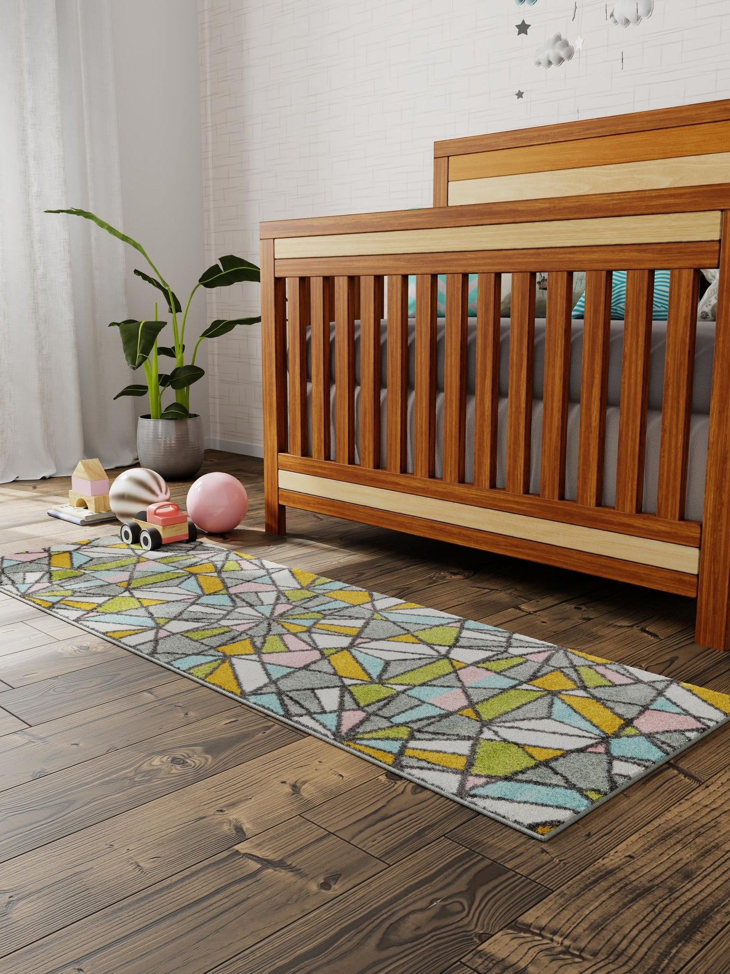 Multicolor 2' 2 x 5' 1 Whimsy Kids Runner Area Rug for Baby Nursery, Toddler Playroom, Bedrooms