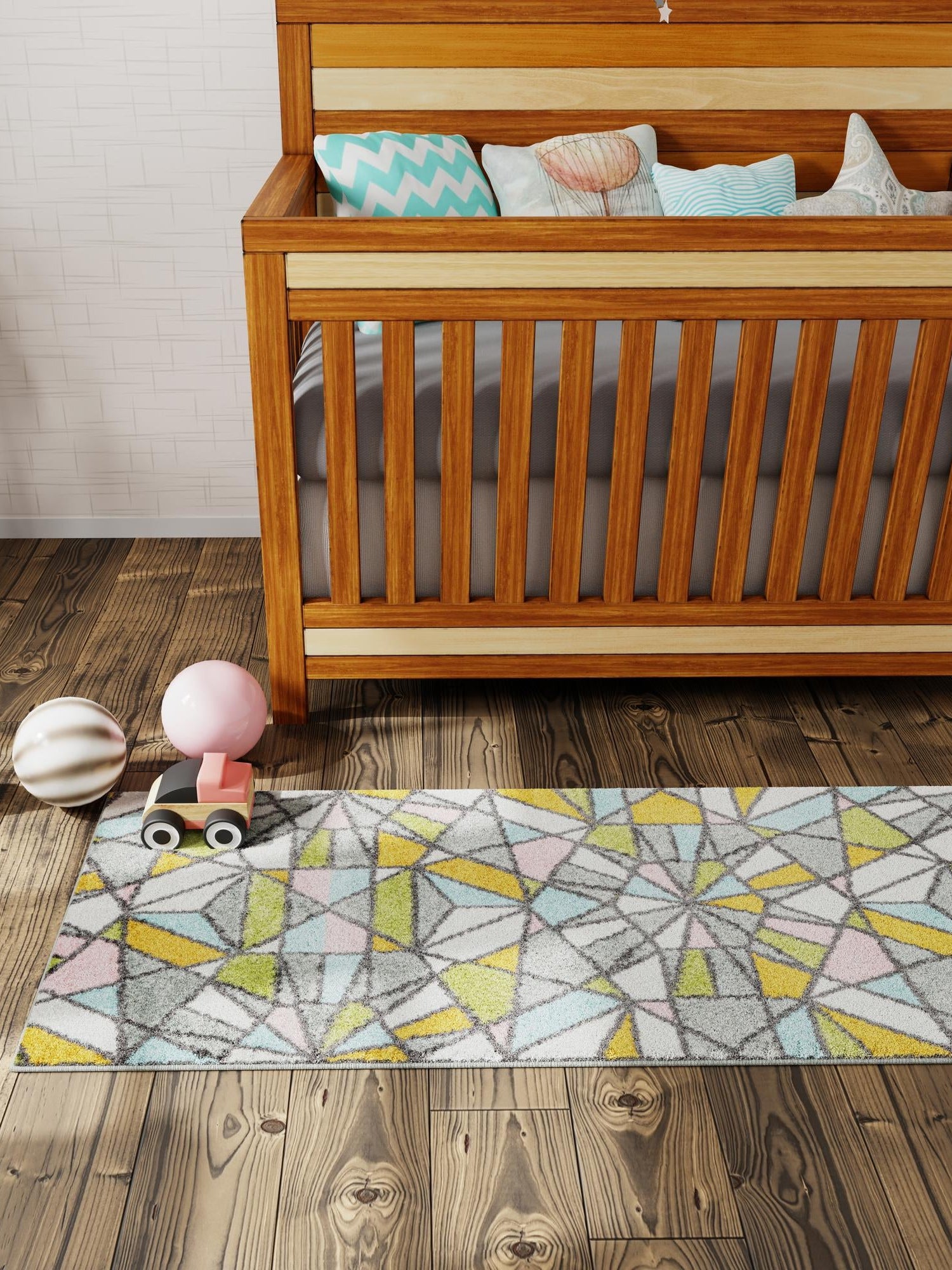 Multicolor 2' 2 x 5' 1 Whimsy Kids Runner Area Rug for Baby Nursery, Toddler Playroom, Bedrooms