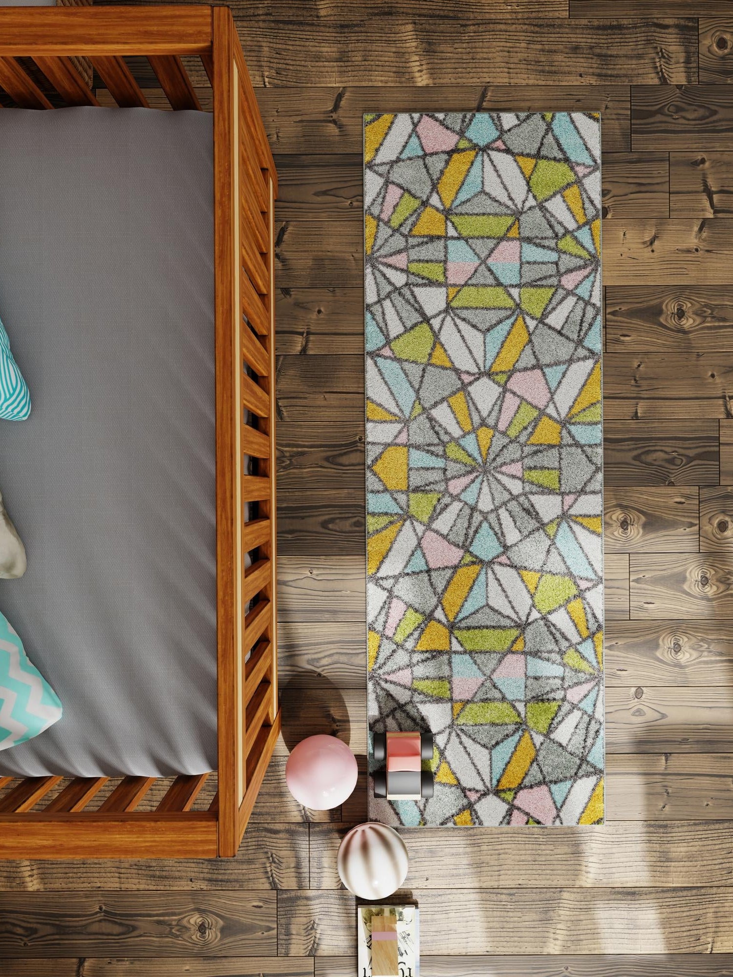 Multicolor 2' 2 x 5' 1 Whimsy Kids Runner Area Rug for Baby Nursery, Toddler Playroom, Bedrooms