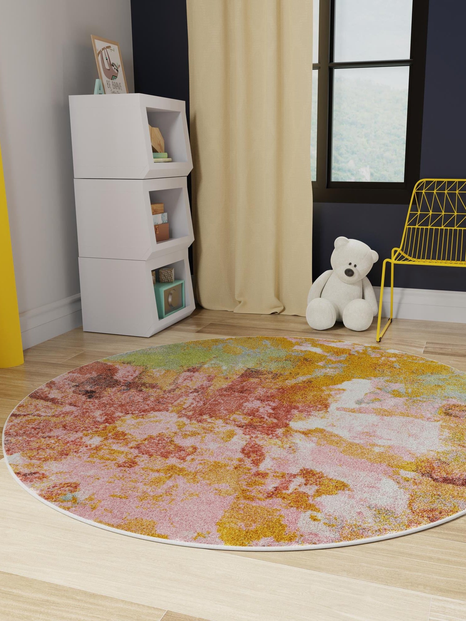 Multicolor 5' 1 x 5' 1 Whimsy Kids Round Area Rug for Baby Nursery, Toddler Playroom, Bedrooms