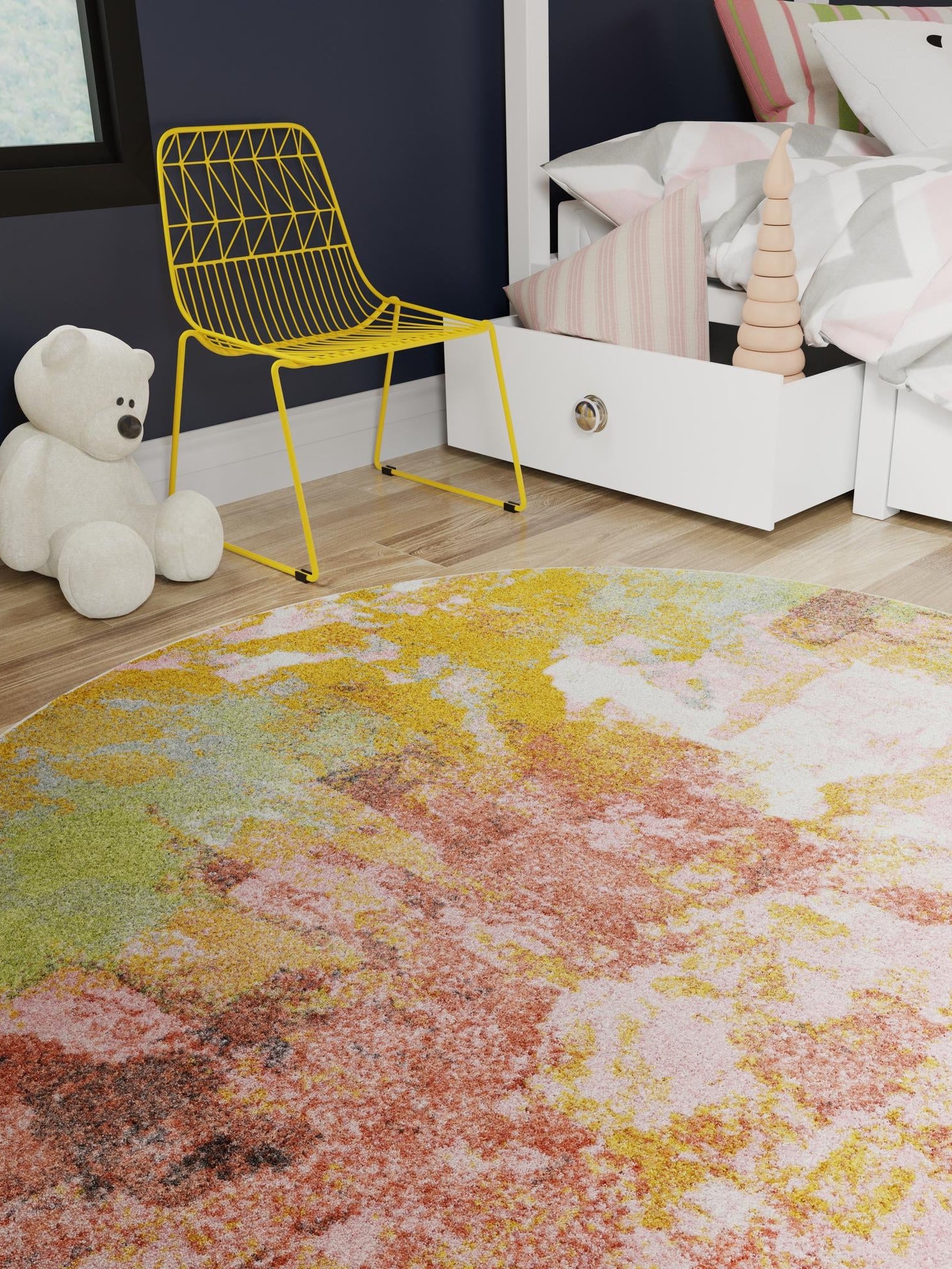 Multicolor 5' 1 x 5' 1 Whimsy Kids Round Area Rug for Baby Nursery, Toddler Playroom, Bedrooms