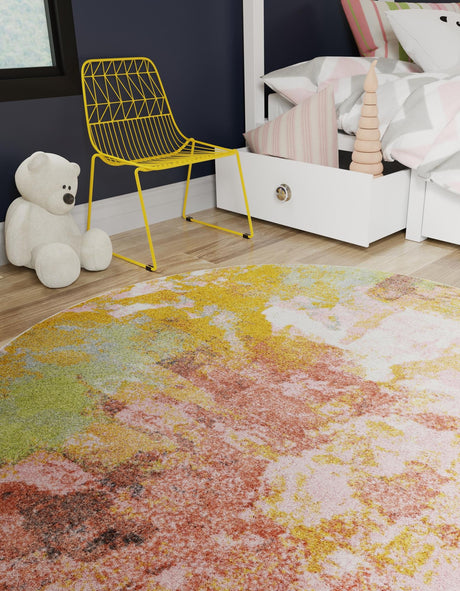 Multicolor 5' 1 x 5' 1 Whimsy Kids Round Area Rug for Baby Nursery, Toddler Playroom,  Bedrooms Playful Fun Design Easy Clean Carpet for Sale at Rug Engine