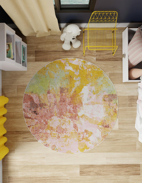 Multicolor 5' 1 x 5' 1 Whimsy Kids Round Area Rug for Baby Nursery, Toddler Playroom,  Bedrooms Playful Fun Design Easy Clean Carpet for Sale at Rug Engine