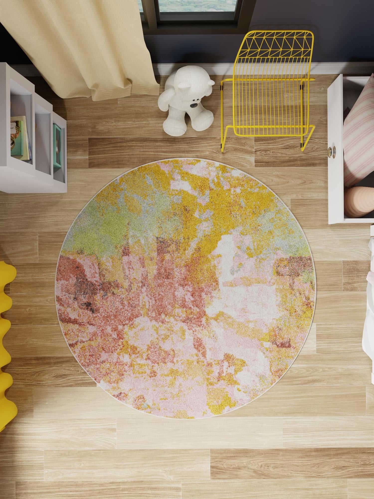 Multicolor 6' 1 x 6' 1 Whimsy Kids Round Area Rug for Baby Nursery, Toddler Playroom, Bedrooms