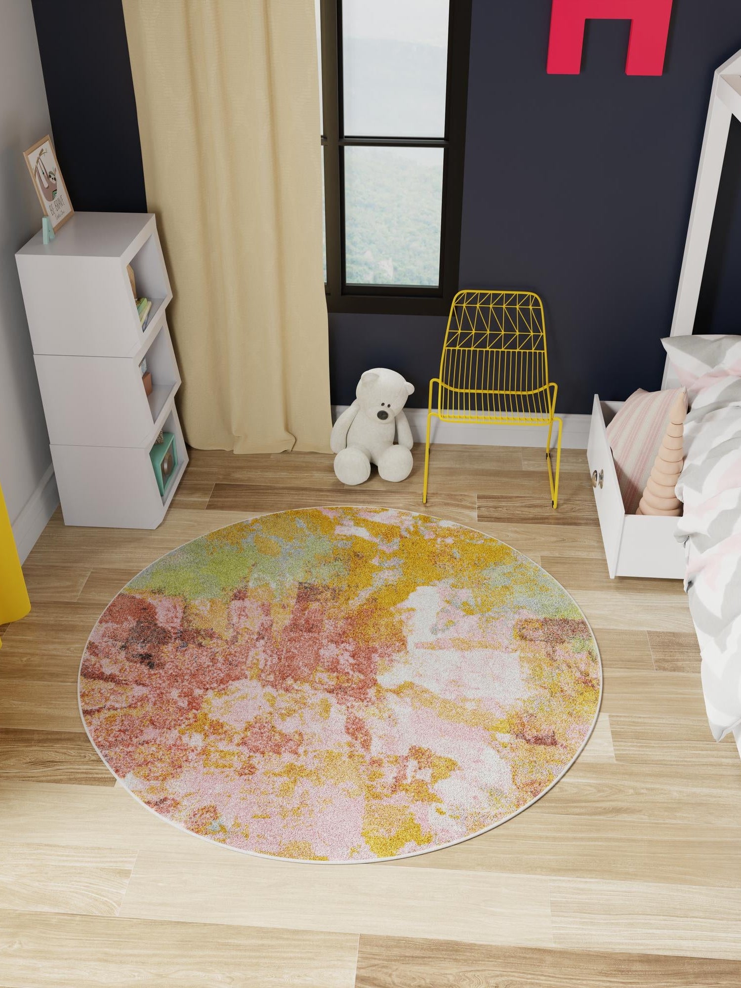 Multicolor 5' 1 x 5' 1 Whimsy Kids Round Area Rug for Baby Nursery, Toddler Playroom, Bedrooms