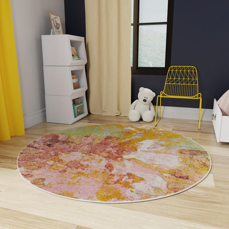 Multicolor 2' 2 x 2' 2 Whimsy Kids Round Area Rug for Baby Nursery, Toddler Playroom,  Bedrooms Playful Fun Design Easy Clean Carpet for Sale at Rug Engine